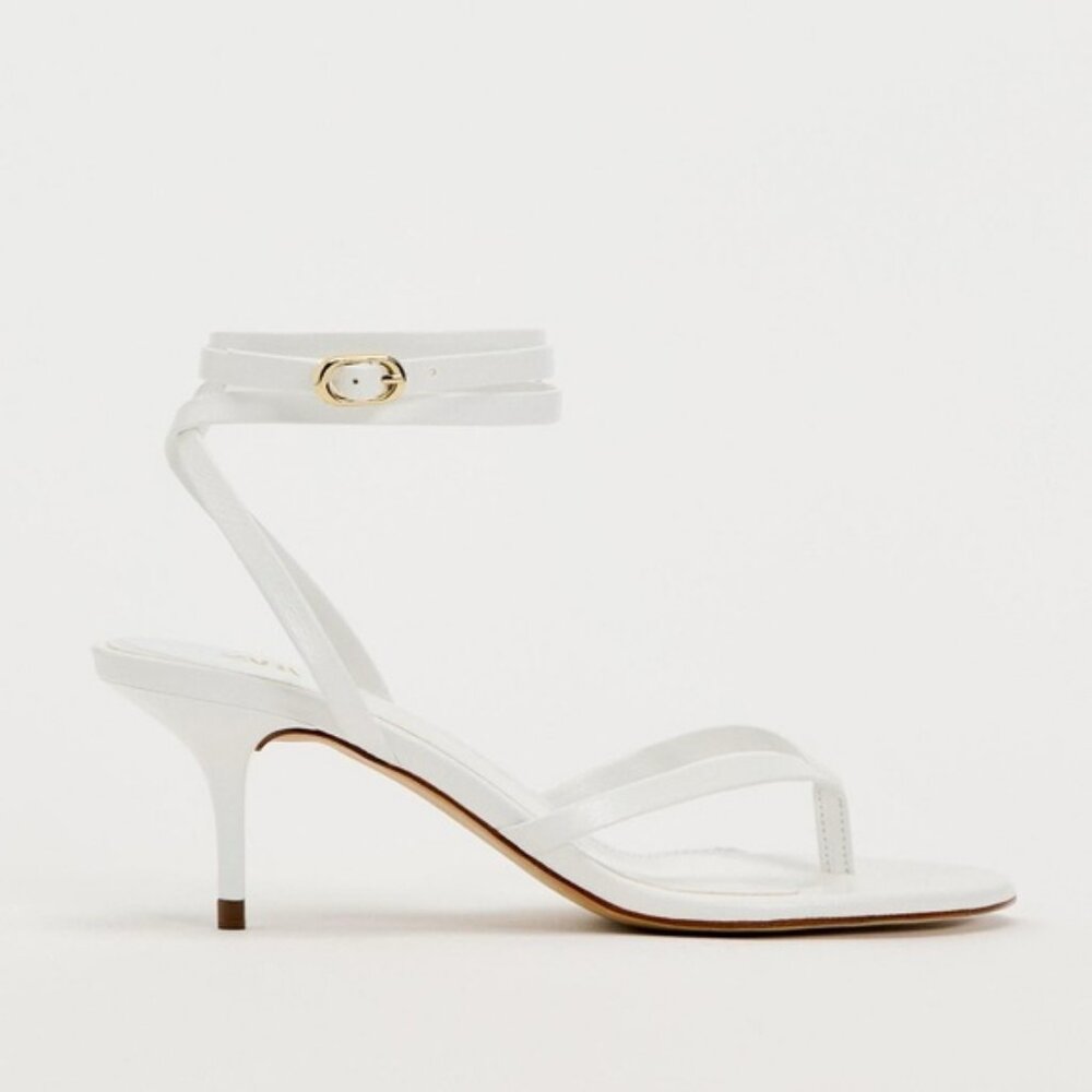 ZARA HEELED LEATHER TIE SANDALS